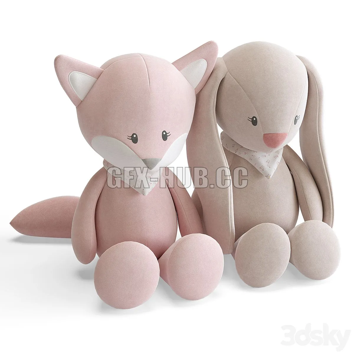 Fox Alice and Rabbit Pomme by Nattou Cuddly toys 3D Model Fox Alice and Rabbit Pomme by Nattou Cuddly toys 3D Model