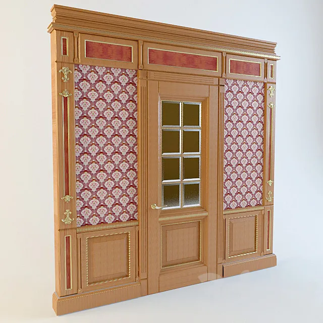 Fragment of a wall with wood paneling and a door 3DModel Fragment of a wall with wood paneling and a door 3DModel