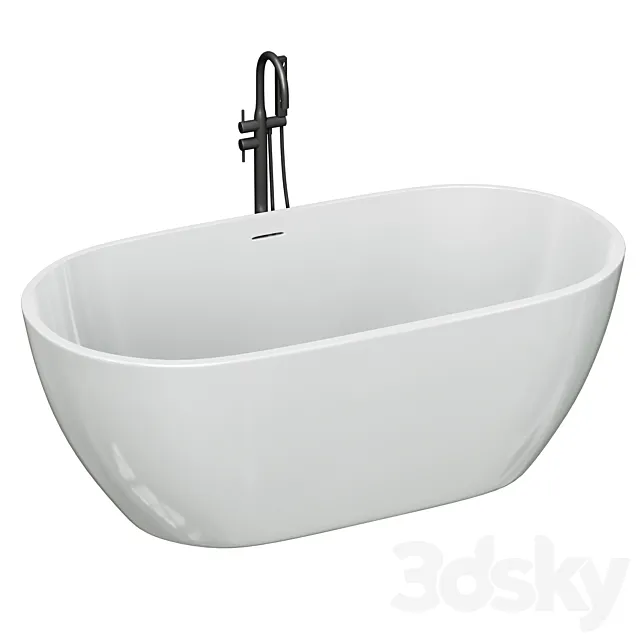 Free Standing Modern Oval Stone Bathtub Back to Wall Standard White 3D Model