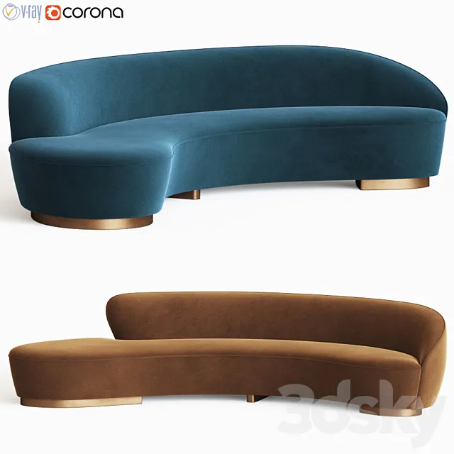 Freeform Curved Sofa With Arm Vladimir Kagan 3D Model