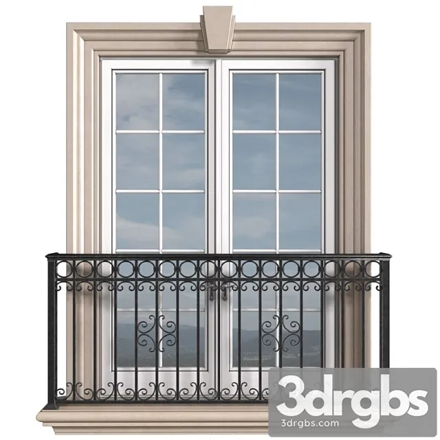 French Balcony Classic Forged Fence Frame Windows 1 3D Model Download