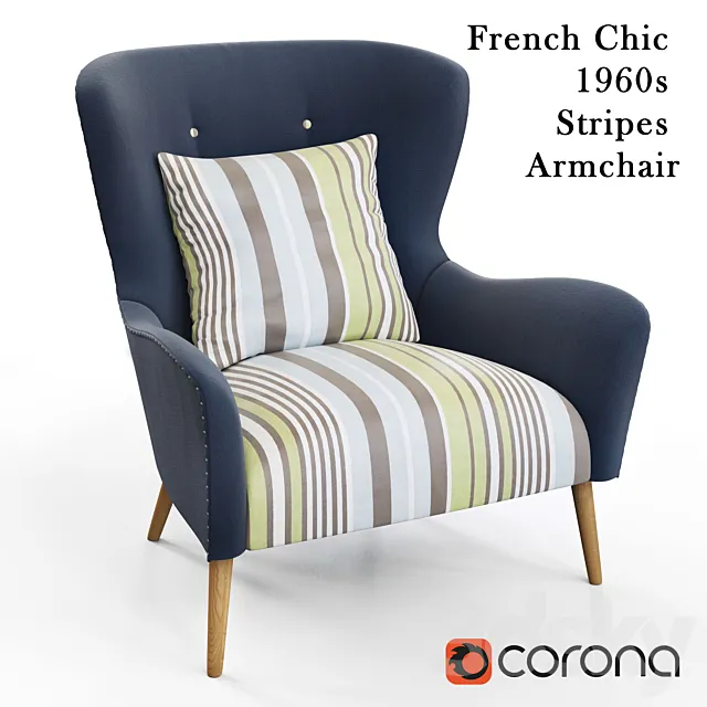 French Chic 1960s Stripes Armchair 3DModel