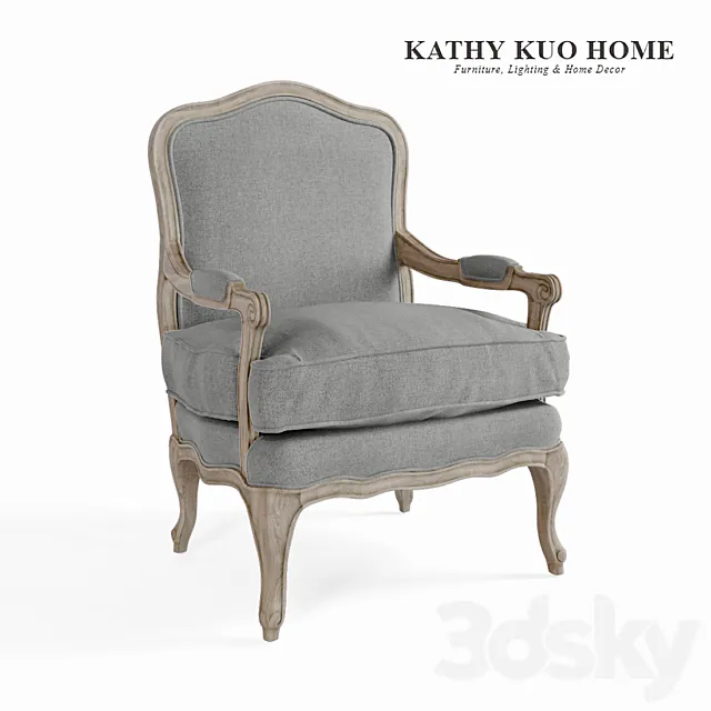 French Country Bastille Dark Gray Linen Salon Armchair 3D Model