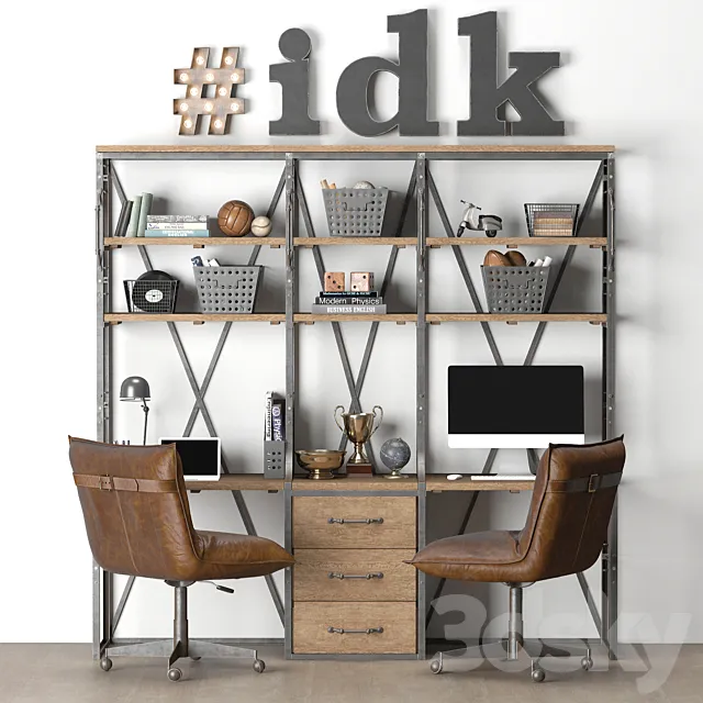 FRENCH LIBRARY DOUBLE DESK WITH DRAWERS 3D Model