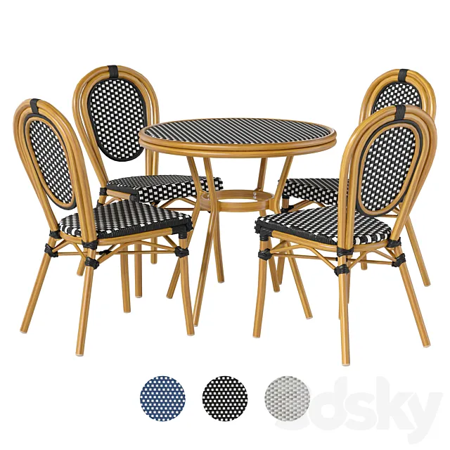 French-style furniture set for outdoor cafe garden patio 3D Model