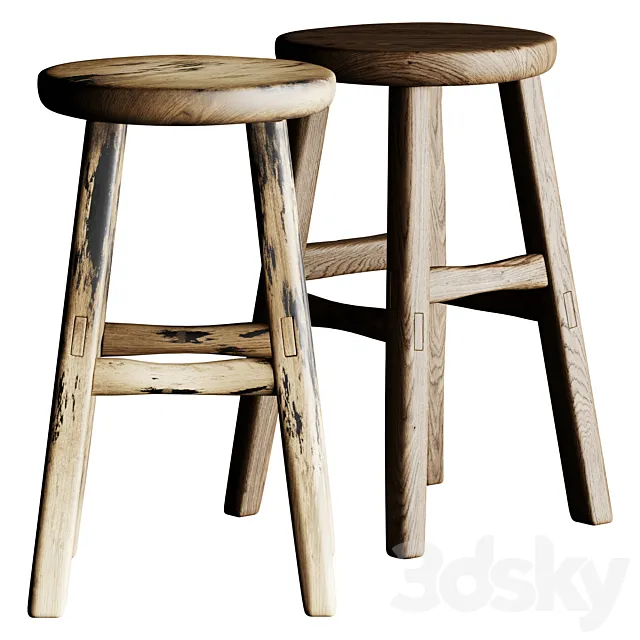 French Wooden Stool or Side Table 3D Model