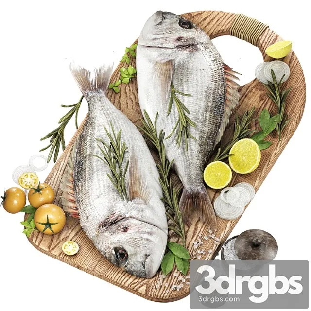 Fresh fish with vegetables and herbs 3D Model Download