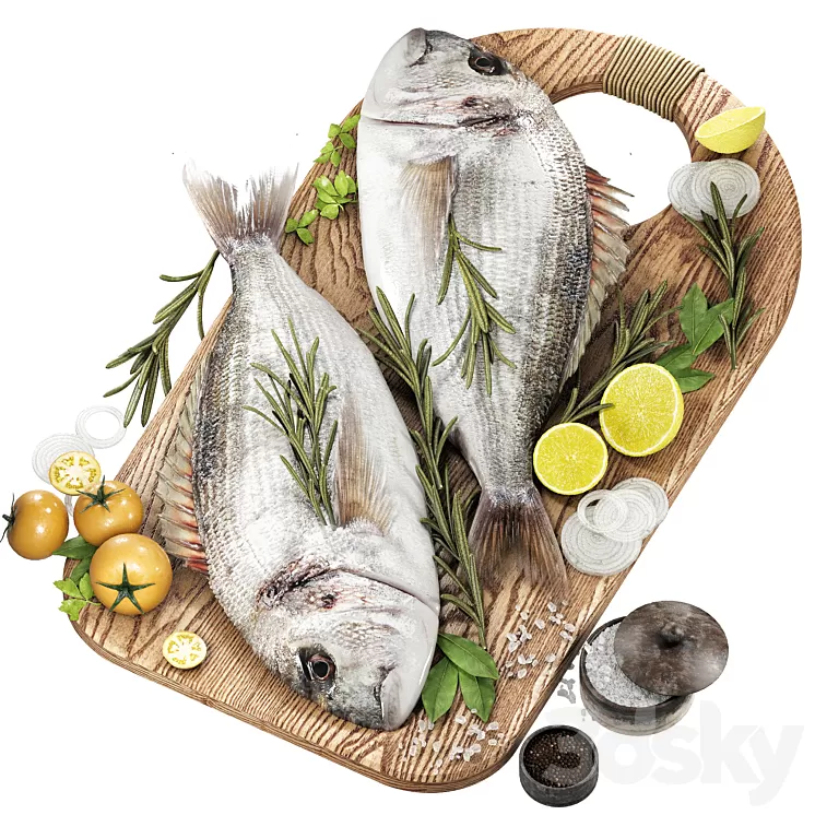 fresh fish with vegetables and herbs 3D Model Free Download