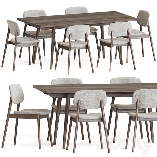 Frey Chair Larson Table Dining Set 3D Model Frey Chair Larson Table Dining Set 3D Model