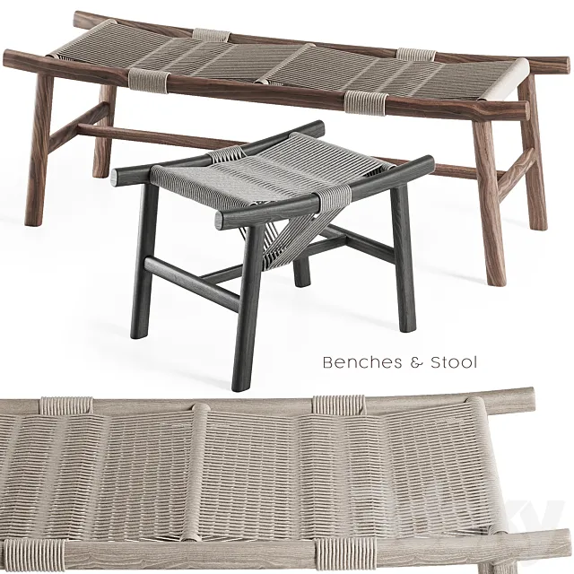 Frigerio – Huli Benches & Stool 3D Model Frigerio – Huli Benches & Stool 3D Model