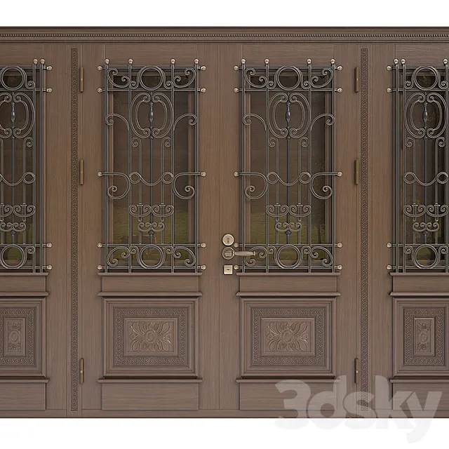 Front door with carvings and forged elements Free Download