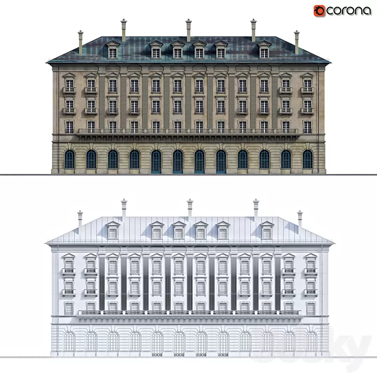 Front of the house in the style of classicism 3D Model