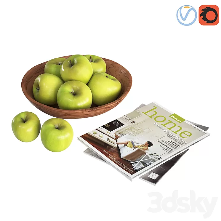 Fruit Bowls Green apples 3D Model