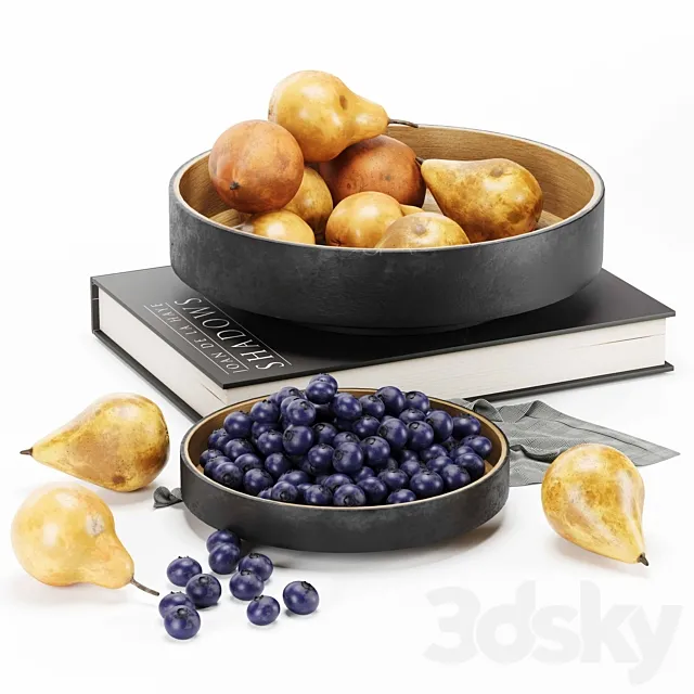 fruit set pear blueberry 3D Model