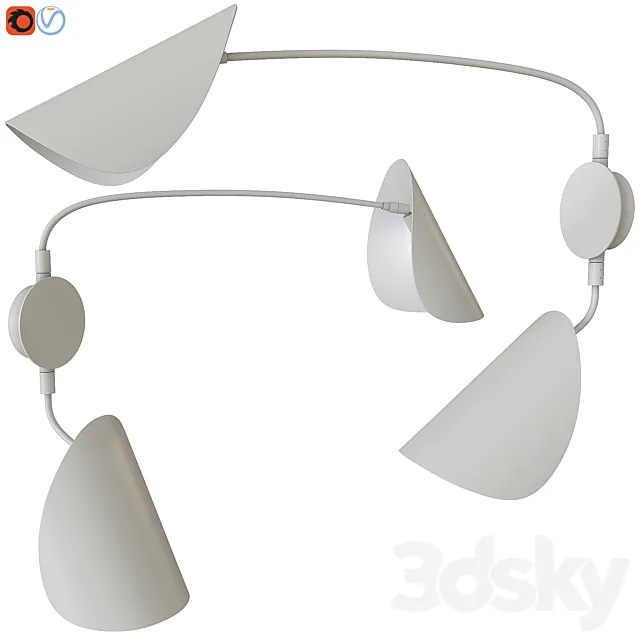 Funambule Contemporary 2-Arm Wall Light in Metal 3D Model Funambule Contemporary 2-Arm Wall Light in Metal 3D Model