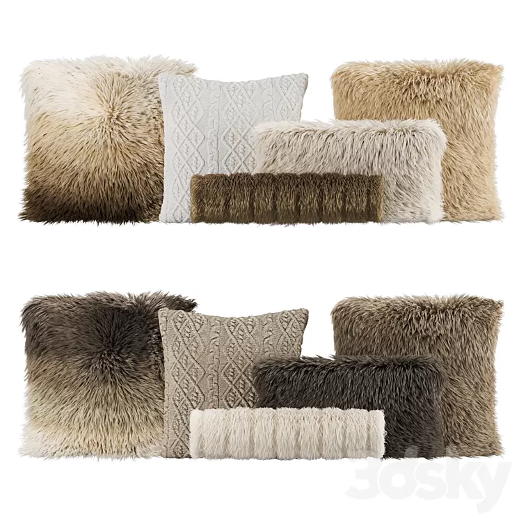 Fur Pillow set 003 3D Model Free Download