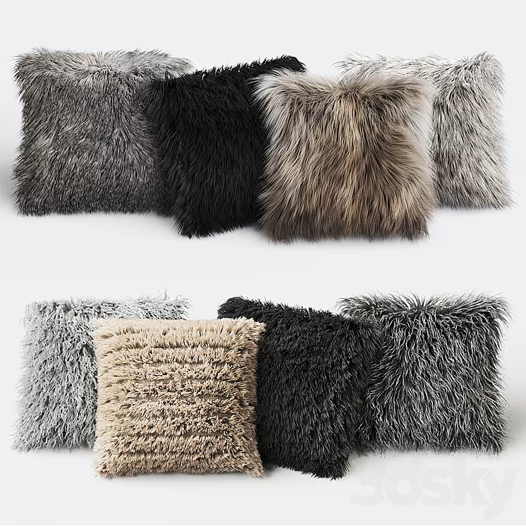 Fur Pillow set 3D Model Fur Pillow set 3D Model