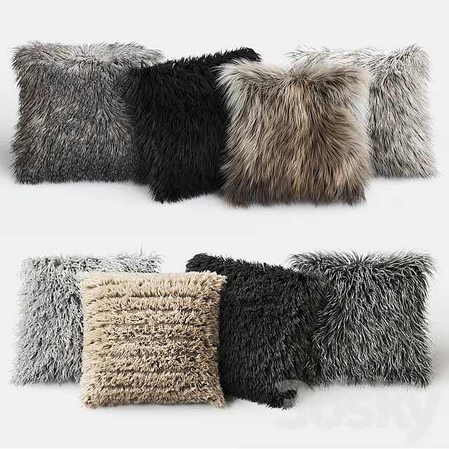 Fur Pillow set 3DModel Fur Pillow set 3DModel