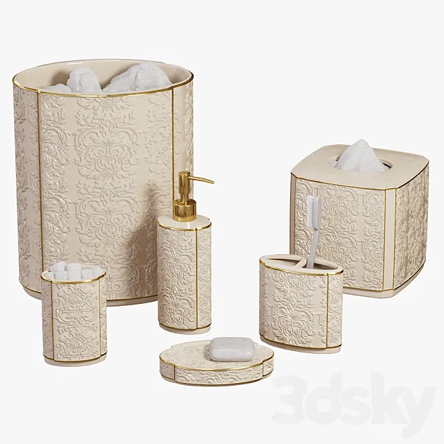 Furla Cream Damask Ceramic Bath Accessories 3D Model