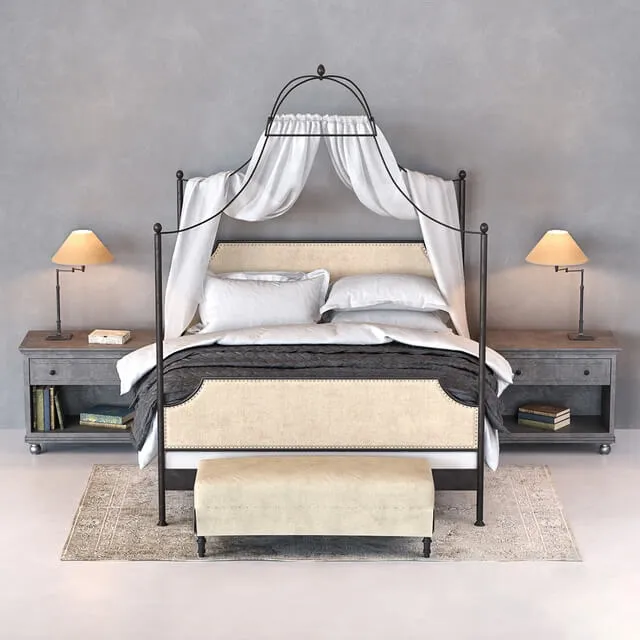 furniture – 19TH C. Campaign fabric iron bed 3D Model