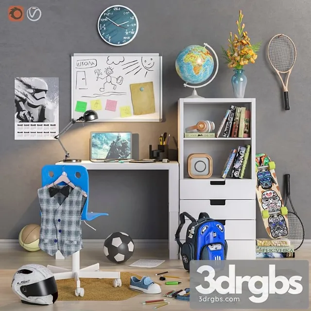 Furniture And Accessories For Childrens Room Back To School 3D Model Download