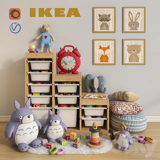 Furniture and toys IKEA. decor for a children’s room set 1 3DModel Furniture and toys IKEA. decor for a children’s room set 1 3DModel