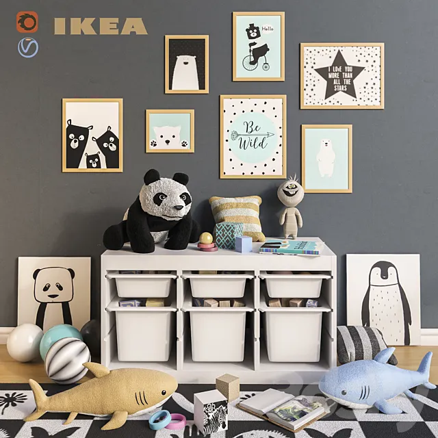 Furniture and toys IKEA. decor for a children’s room set 2 3DModel Furniture and toys IKEA. decor for a children’s room set 2 3DModel