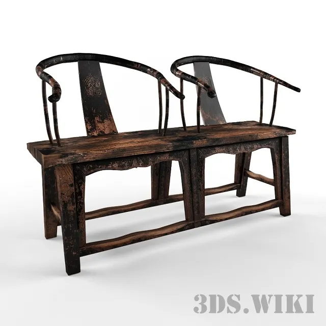 furniture – Antique Rustic Elm Wood Bench 3D Model