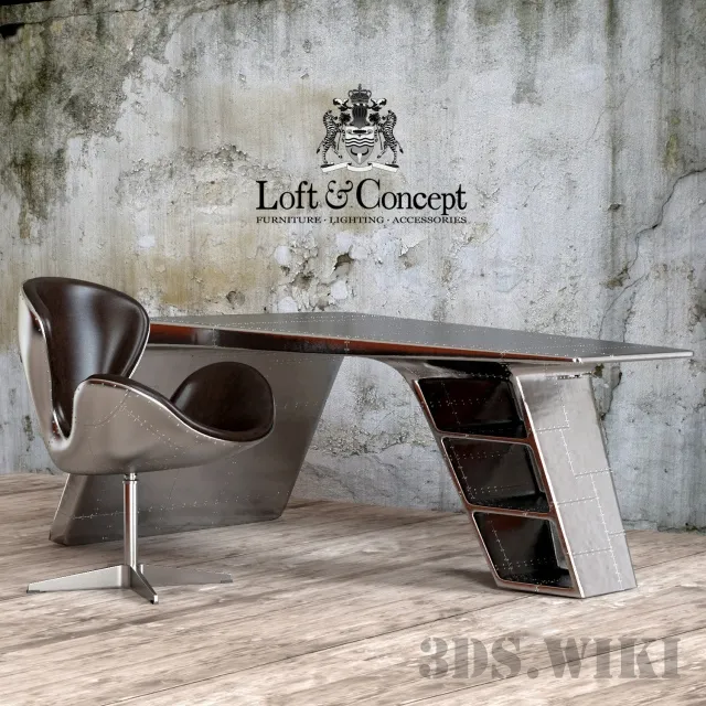furniture – Armchair and desk Aviator by Loft Concept 3D Model