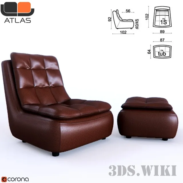 furniture – Armchair and pouf 3D Model