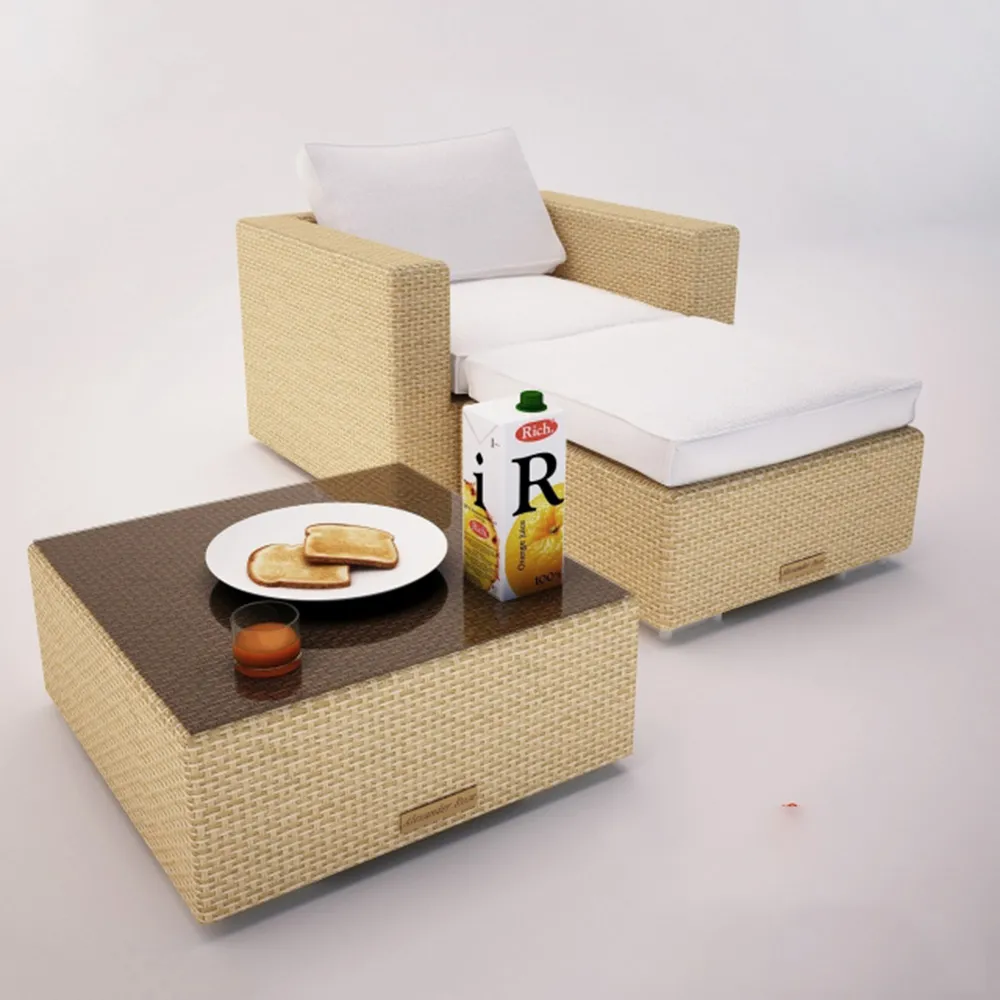 furniture – Armchair ottoman table toast juice – Tuscany Alexander rose 3D Model