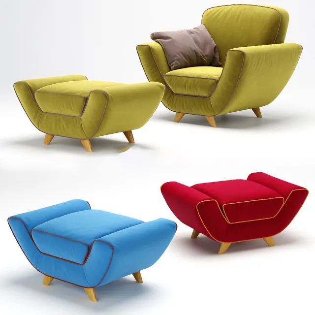 furniture – Armchair + Pouf Minah from Meritalia 3D Model