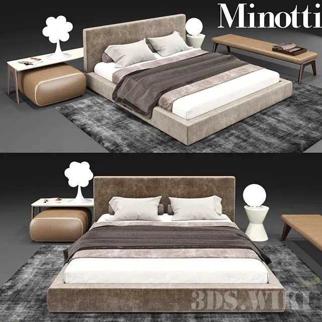 furniture – Bartlett bed and accessories from Minotti 3D Model furniture – Bartlett bed and accessories from Minotti 3D Model