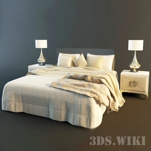 furniture – Bed bedside tables and lamps 3D Model
