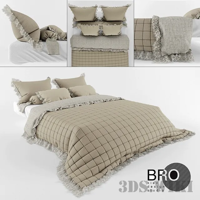 furniture – Bed linen – bedspread and pillows 3D Model