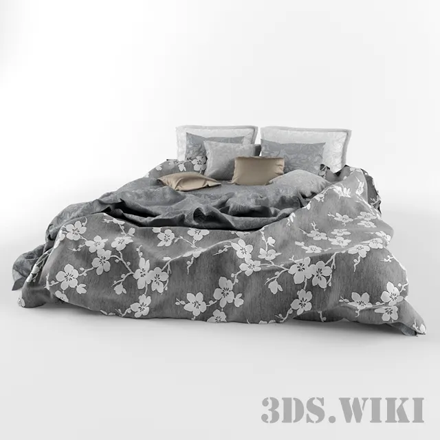 furniture – Bed linen with flowers 3D Model