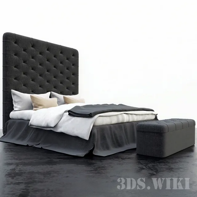furniture – Bed with a soft high headboard 3D Model