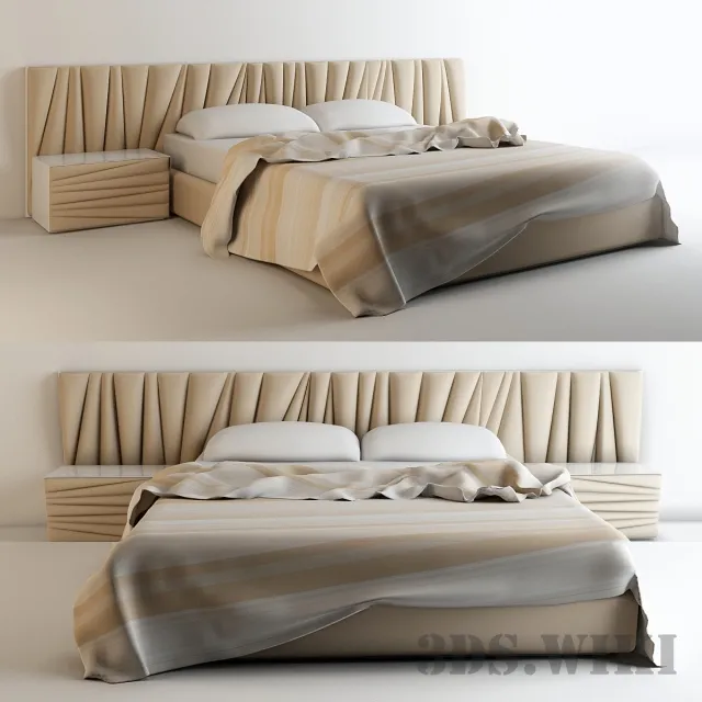 furniture – Bed with a wide headboard 3D Model