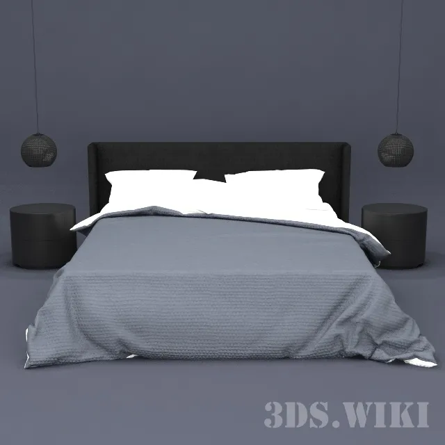 furniture – Bed with bedside tables and lamps 3D Model