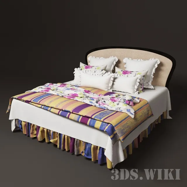 furniture – Bed with colored linens and pillows 3D Model