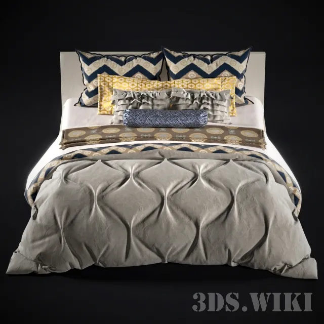furniture – Bed with pillows and linens 3D Model