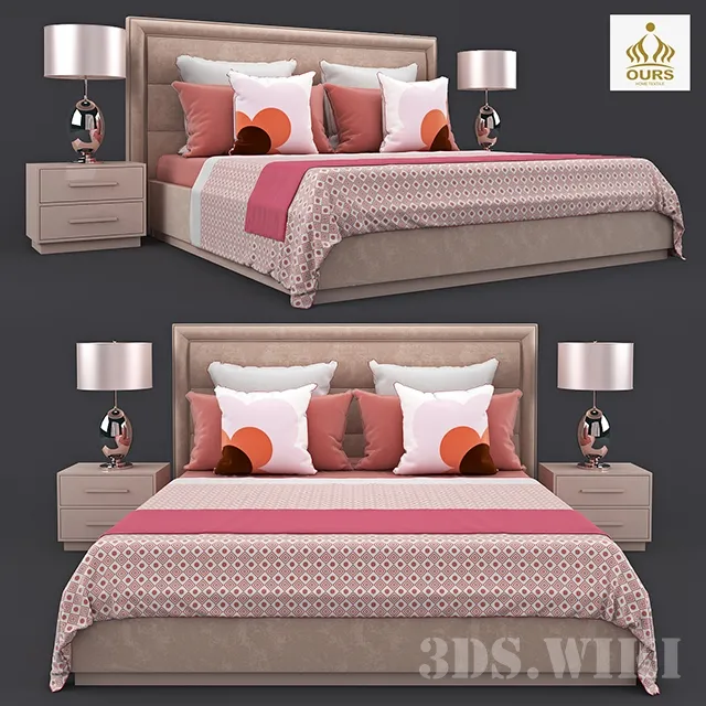 furniture – Bed with side tables and lamps OURS 3D Model