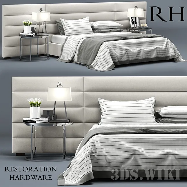 furniture – Bed with side tables and lamps RH Horizontal Channel 3D Model