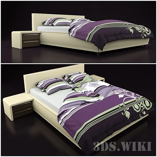 furniture – Bed with side tables and linens 3D Model