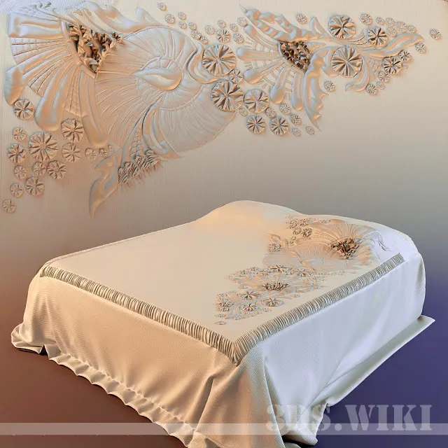 furniture – Bedspread with flowers 3D Model