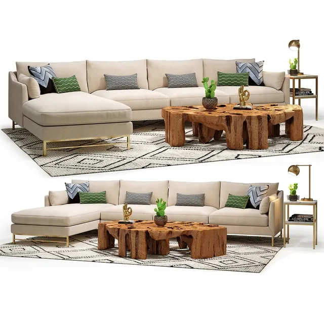 furniture – Benson sectional sofa and  Meteor coffee table set 3D Model