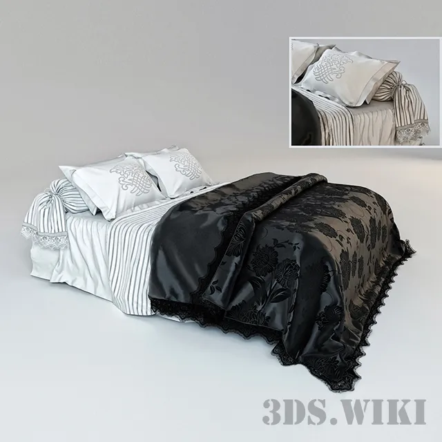 furniture – Black bedspread and bedding 3D Model