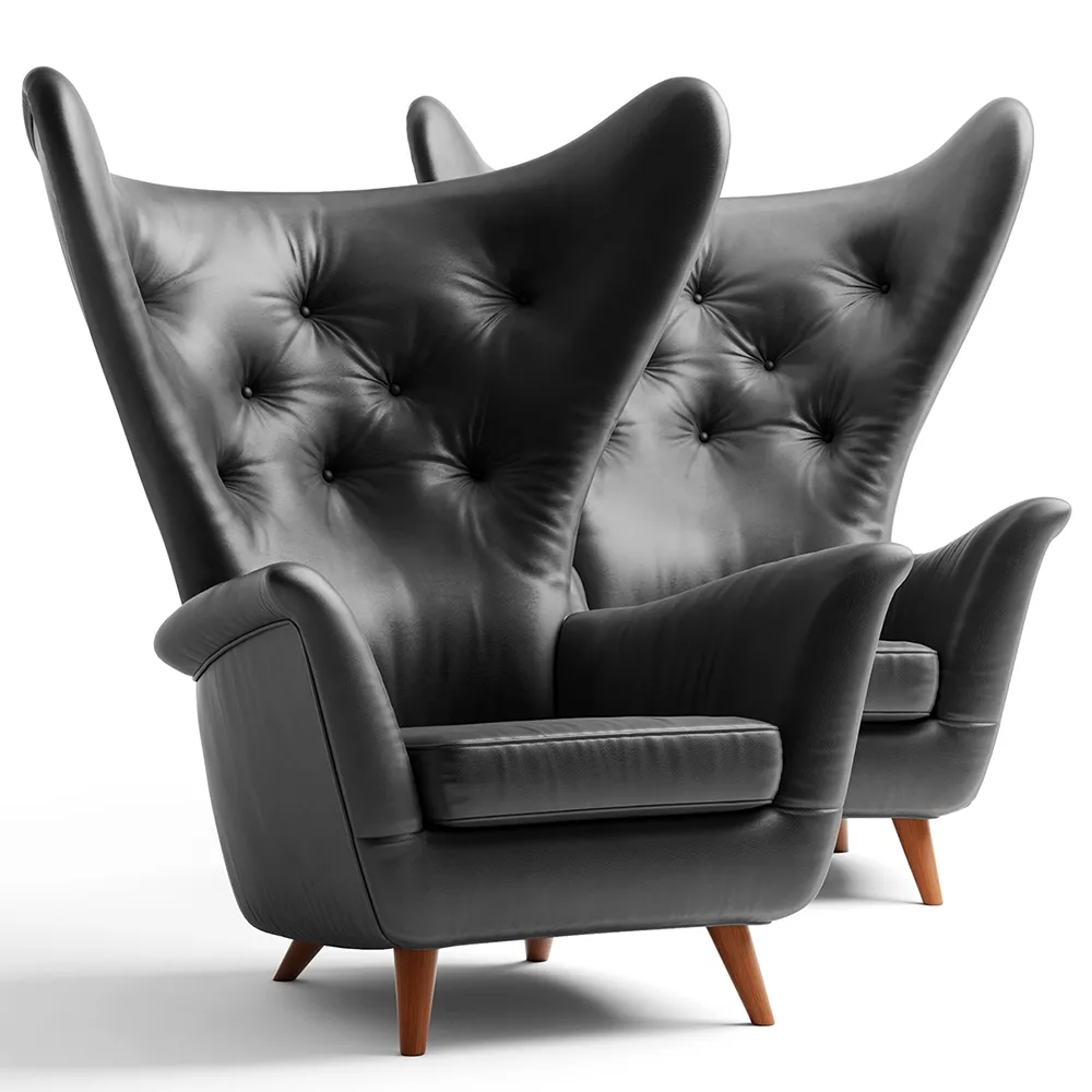 furniture – Black leather Wing lounge chair 1950s 3D Model