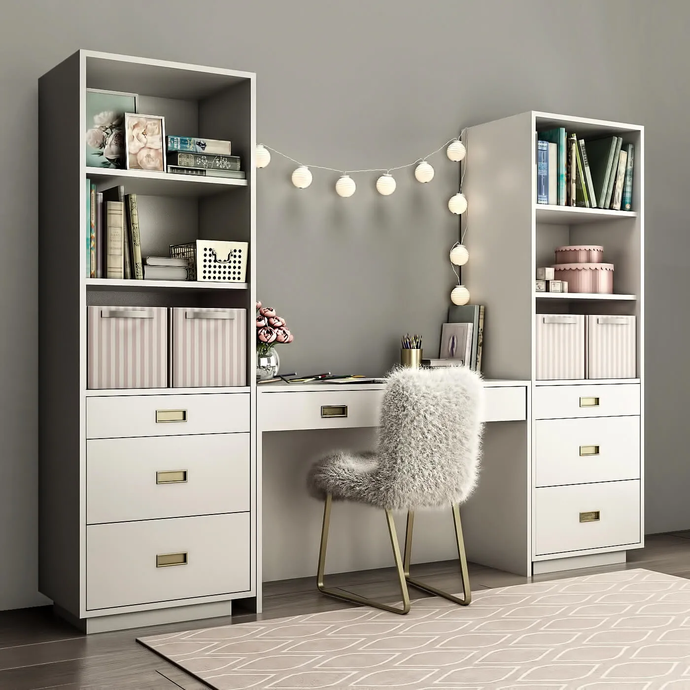 furniture – Bookcases Restoration Hardware Avalon  with desk waxed white in color 3D Model