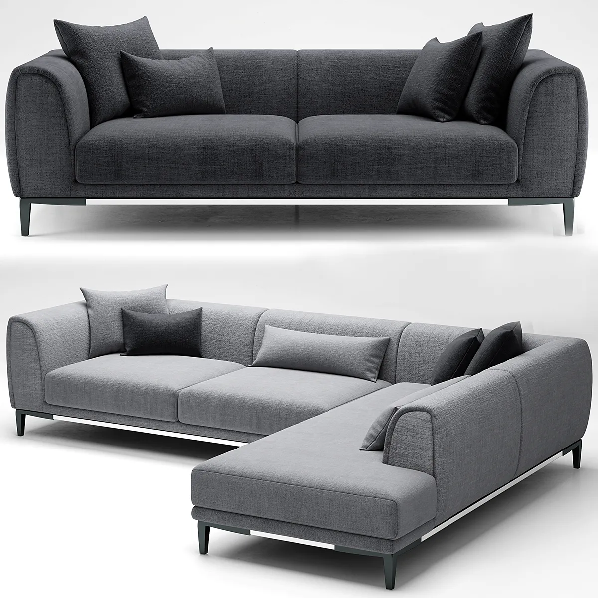 furniture – Capitone gray sofa 06 3D Model